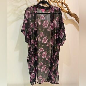 🌸 Betsey Johnson Floral Sheer Kimono Duster Ruffle Sleeves 🌸